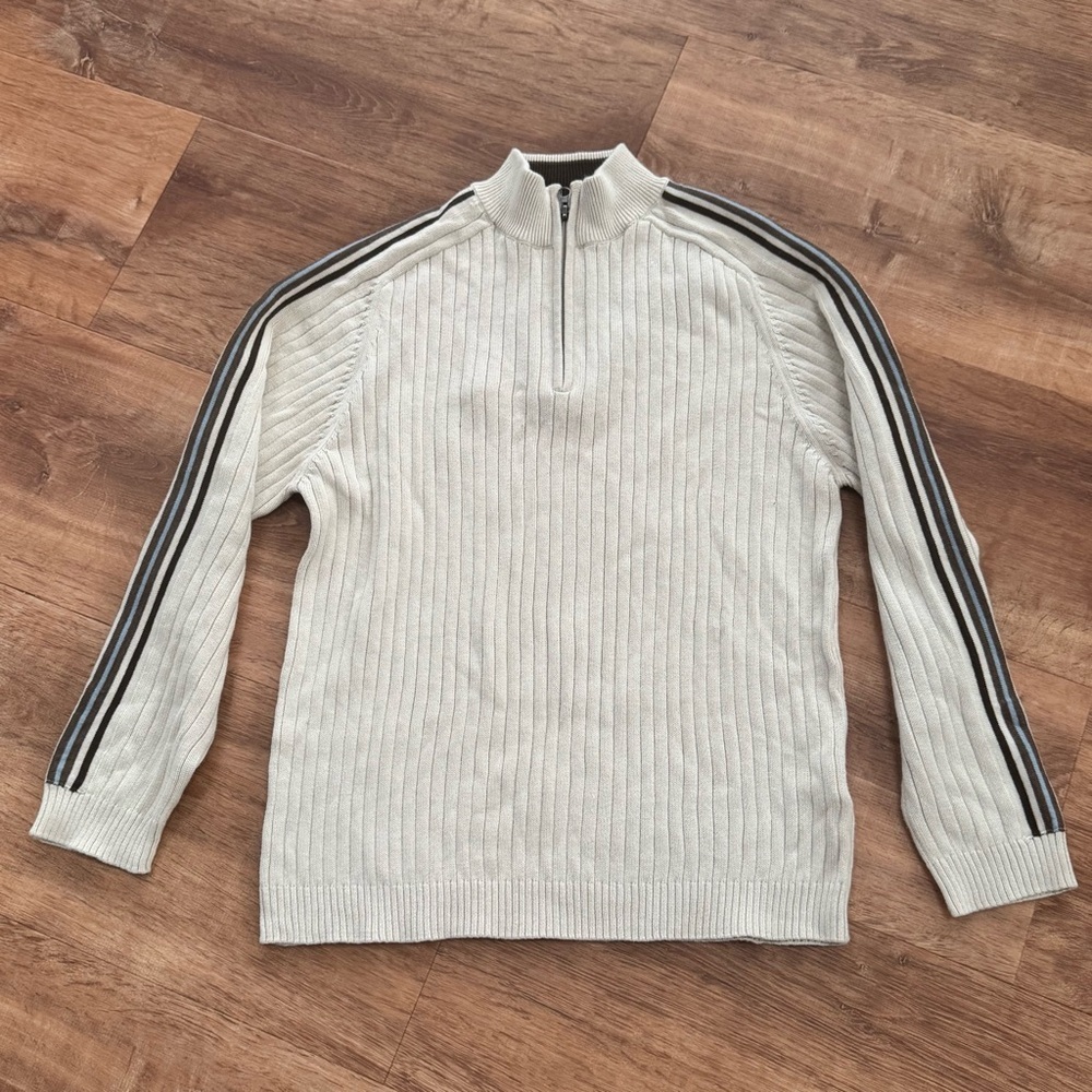 VINTAGE Y2K XG Boy's L Cotton Ribbed Quarter Zip Sweater Striped Sleeve 90’s